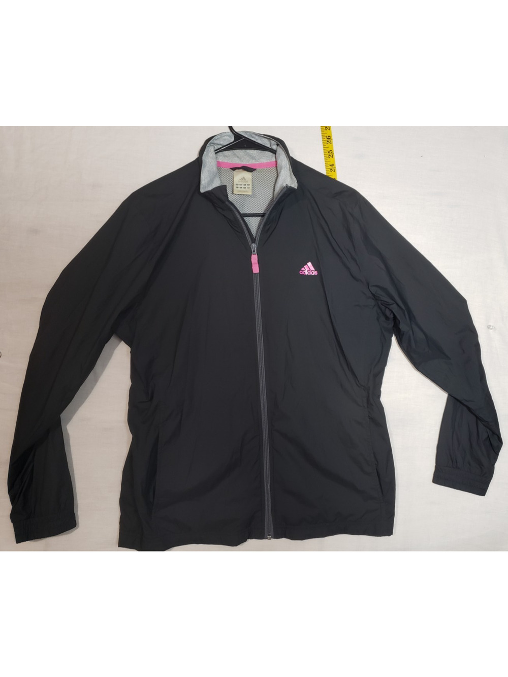 Women's Black/Pink Mesh Lined Windbreaker Golf Tennis Track Jacket L Adidas R145